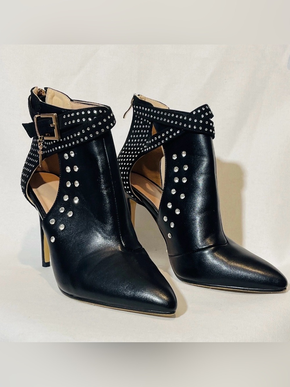 Womens Sexy Rhinestone Slim High Heels Pointy Toe Ankle Boots Buckle Shoes 8 1/2